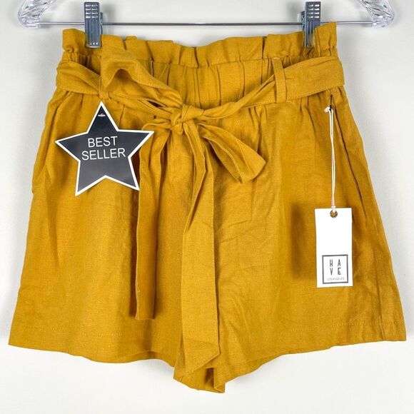 Pants - Have Mustard Paperbag High Waist Linen Blend Shorts Size S NWT